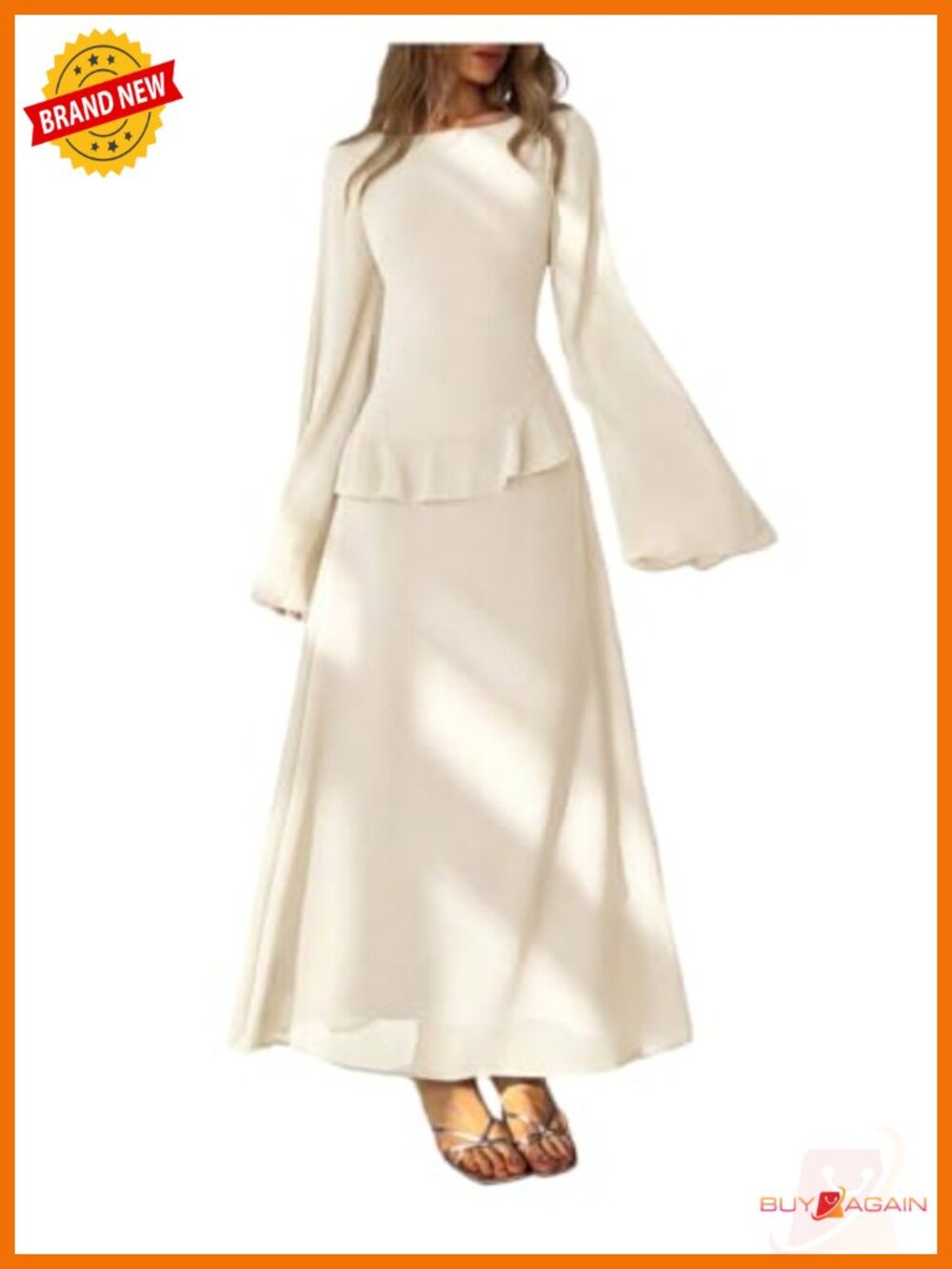 Women's Wedding Guest Dress Long Sleeve Boat Neck A-Line Maxi Dress